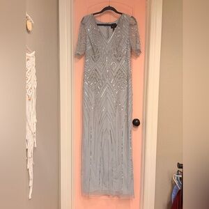 Adrianna Papell Beaded Blue Formal Gown- Size 8- Retail $350